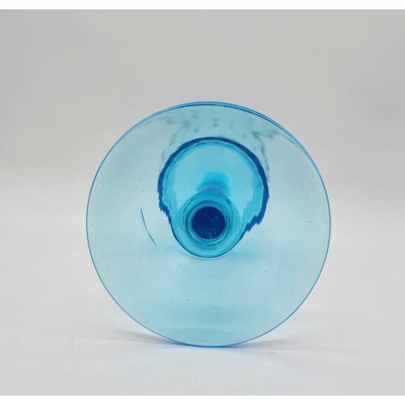 MCM Empoli Italy Azure Blue Long Stem Hand Blown Art Glass Scalloped Rim Vintage - Picture 7 of 9